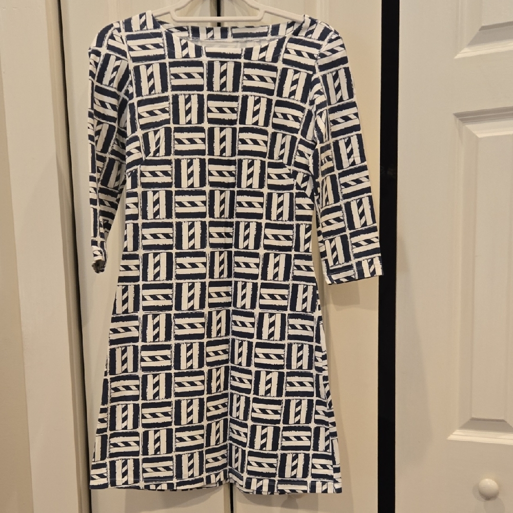 MAHI GOLD Navy and White Long Sleeve Dress